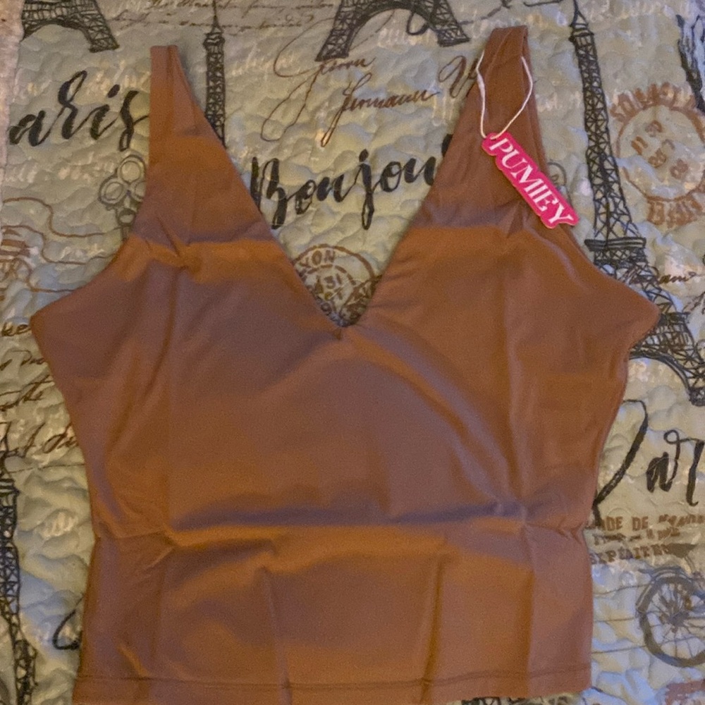 Crop v neck top in taupe - super soft